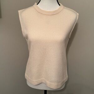 Vintage St. John Cream Waffle Knit Sleeveless Top Shell USA Made Size 10
